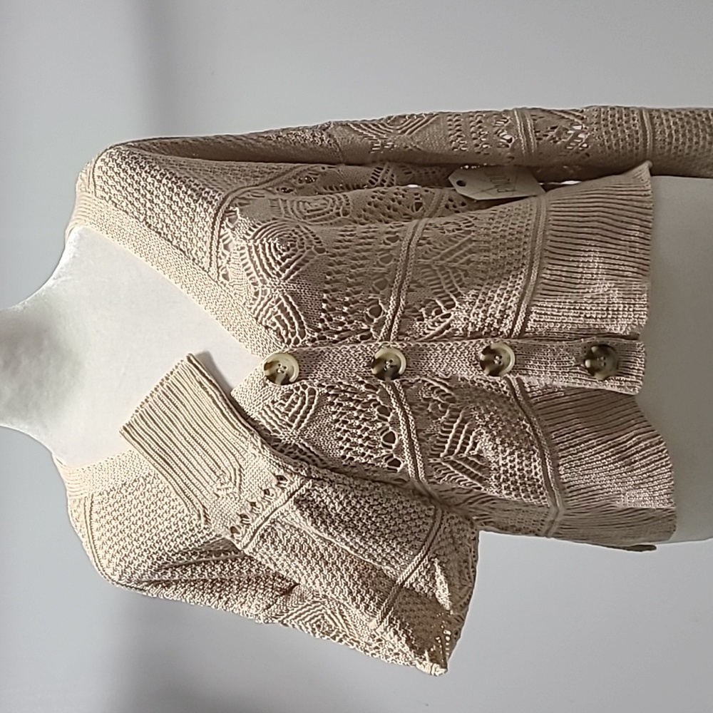 Pinque Crocheted Sweater Sand Color Long Sleeve NWT Size S